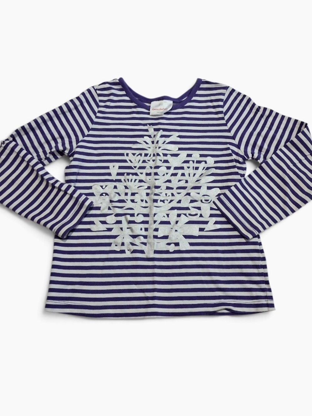 Hanna Andersson Girls Purple Striped Long-Sleeve Snowflake Shirt 110cm